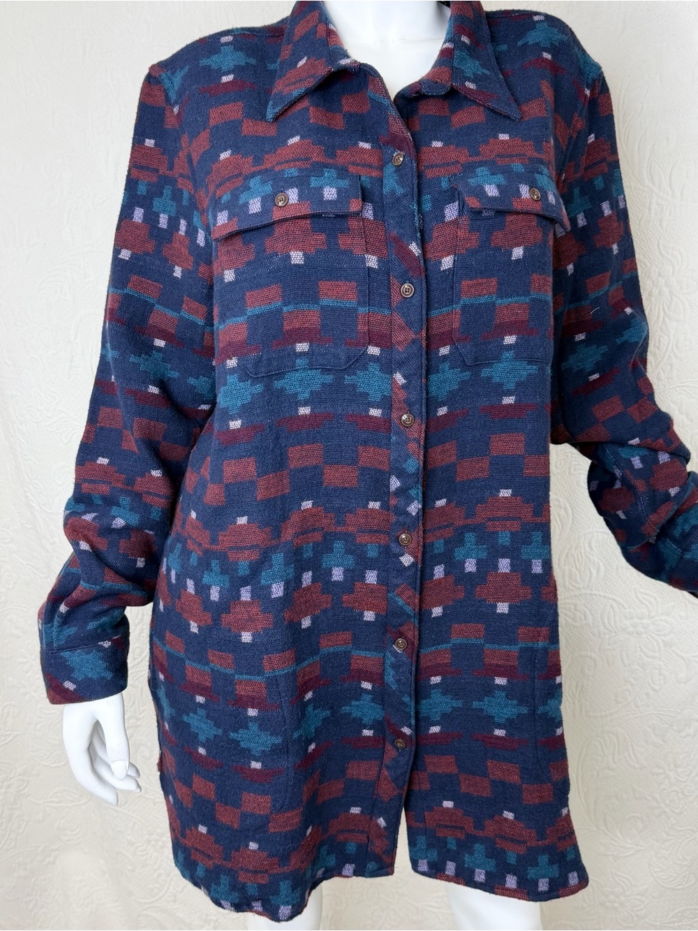 LL Bean Signature XL NWT Aztec Patterned Southwestern Chamois Tunic Shirt Jacket